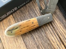 EXCELSIOR KNIFE CO. BARK MAMMOTH IVORY DAMASCUS GAME SCOUT KNIFE ** ONLY 5 MADE**