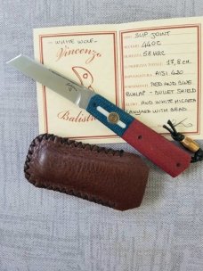 Vincenzo Balistreri 2nd Amendment White Wolf,4" .440C..red/white/blue.bullet shield and bead. 