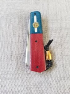 Vincenzo Balistreri 2nd Amendment White Wolf,4" .440C..red/white/blue.bullet shield and bead. 