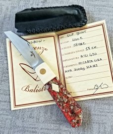Vincenzo Balistreri  Red Arrow Slipjoint ,4" ,elephant ivory bolsters,shield,Liracarta scales..