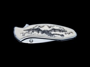Etched Dragon Design Kershaw 1600 Chive Speedsafe Assisted Opening Pocket Knife Scrimshaw,