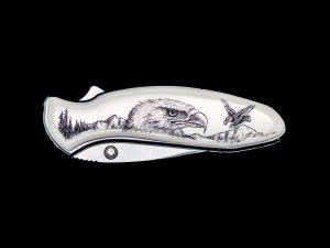 Etched Eagle Design Kershaw 1600 Chive Speedsafe Assisted Opening Pocket Knife Scrimshaw,