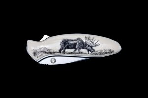 Etched Moose Kershaw 1600 Chive Speedsafe Assisted Opening Pocket Knife Scrimshaw,