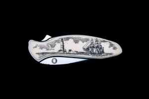 Ship and Lighthouse Kershaw 1600 Chive Speedsafe Assisted Opening Pocket Knife Scrimshaw