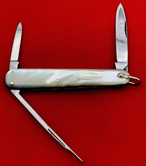 Vintage BOKER’S CUTLERY GERMANY “King Cutter” Sleeveboard Lobster Pen Pocket Knife c.1891-1944 MOP