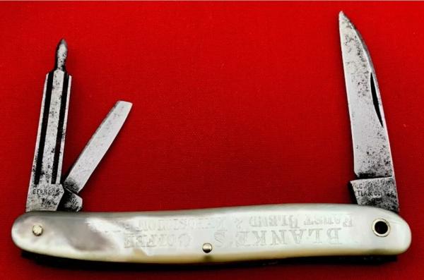 Vintage *RARE* C.F. BLANKE TEA & COFFEE CO 3-Blade Wharncliffe Whittler w/Stanhope Lens Vintage *RARE* C.F. BLANKE TEA & COFFEE CO 3-Blade Wharncliffe Whittler w/Stanhope Lens