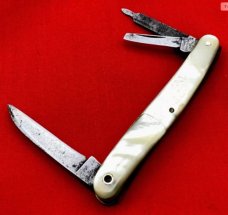 Vintage *RARE* C.F. BLANKE TEA & COFFEE CO 3-Blade Wharncliffe Whittler w/Stanhope Lens