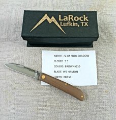 Tracy LaRock Mini Zulu Shadow..3.5"..W2 w/ Hamon..Brass liners...Brown G10..Box and coa