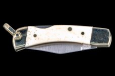 Scrimshaw Soaring Eagle Design Colored Scrimshaw Collection Small Pocket Knife.  Etched, Bovine Bone