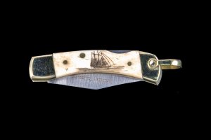 Scrimshaw Tall Ship Design Scrimshaw Collection Small Pocket Knife Etched, Bovine Bone