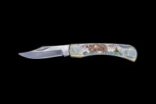 Scrimshaw Colored Bear Design Scrimshaw Collection Medium Pocket Knife on Bovine Bone