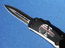 OTF / Out The Front Automatic Knife Punisher (Thin Red Line) Model Glass Breaker Matte Black Finish
