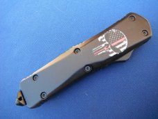 OTF / Out The Front Automatic Knife Punisher (Thin Red Line) Model Glass Breaker Matte Black Finish
