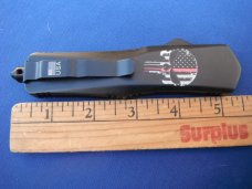 OTF / Out The Front Automatic Knife Punisher (Thin Red Line) Model Glass Breaker Matte Black Finish