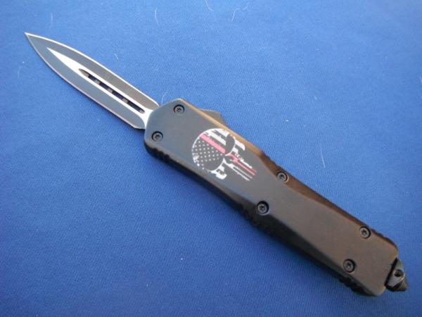 OTF / Out The Front Automatic Knife Punisher (Thin Red Line) Model Glass Breaker Matte Black Finish