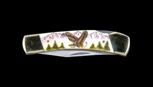 Scrimshaw Soaring Eagle Colored Design Scrimshaw Collection Large Pocket Knife Bovine Bone Handle