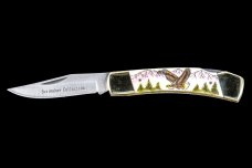 Scrimshaw Soaring Eagle Colored Design Scrimshaw Collection Large Pocket Knife Bovine Bone Handle
