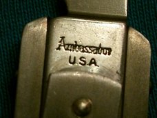 VINTAGE AMBASSADOR USA TRIFOLD POCKET WATCH FOB RAILROAD FOLDING POCKET KNIFE KNIVES OLD AD