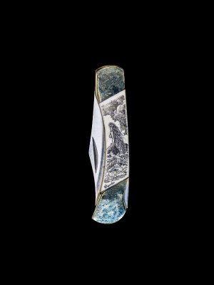 Hand Etched Mermaid Design Scrimshaw Collection on Bovine Bone Large Pocket Knife