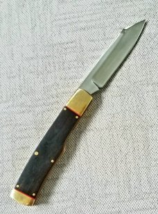K'roo Custom Native Knife, NEW,W/ slip, 4"..African Blackwood and Brass..rwl34. Filework 
