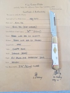 K'roo Giraffe Bone EO Sheepsfoot Jack.3.75..slip..coa...rwl34..filework..liners..spacers...brass 