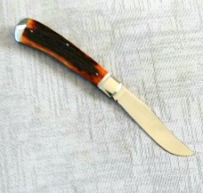 Tobin Hill Amber cured Sambar Stag..4.5" closed..Cpm154..fluted bolsters..end caps and filework 