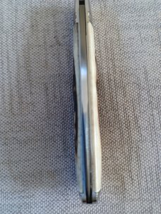 Tanner Couch Rabbit Skinner Trapper..Stag and Feather Damascus..4 5/8" closed..Fluted and all integr