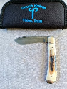 Tanner Couch Rabbit Skinner Trapper..Stag and Feather Damascus..4 5/8" closed..Fluted and all integr
