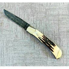 Stanley Buzek Feather Damascus and Stag Texas Trapper..4.5 closed..Perfect action