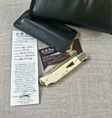 D.R.,David, Davis Mammoth ivory Slimline Lockback,little over 4.".52100..fluted...vine filework 
