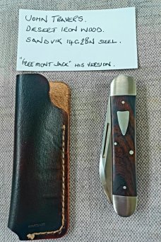 John Travers out of the UK, "Fremont Jack"..Saber ground Sandvik 14C28N with Desert Ironwood, slip
