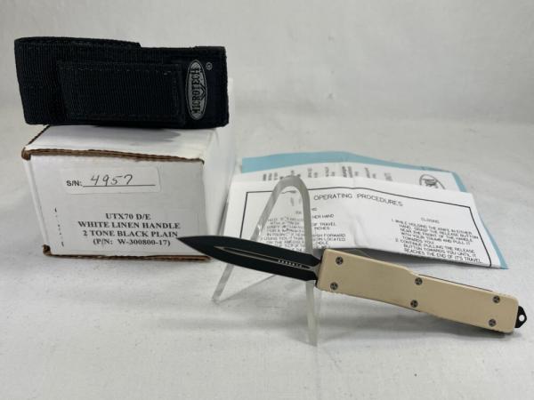 2004 MICROTECH UTX70 White Linen & Black Mini OTF Automatic w/ Pouch MINT IN BOX (Z 47969) 2004 MICROTECH UTX70 White Linen & Black Mini OTF Automatic w/ Pouch MINT IN BOX (Z 47969)