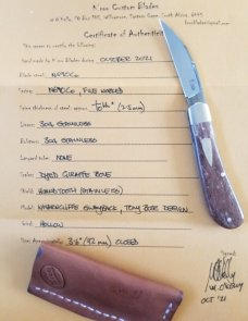 Kroo TBose Swayback Wharnie Jack..Dyed Giraffe bone ...N690..3.6" closed..special filework..coa/slip