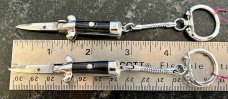 Miniature Switchblade Knife, Marked "STAINLESS STEEL" & "HONG KONG", Black Wrap, W/ Keychain, Unused