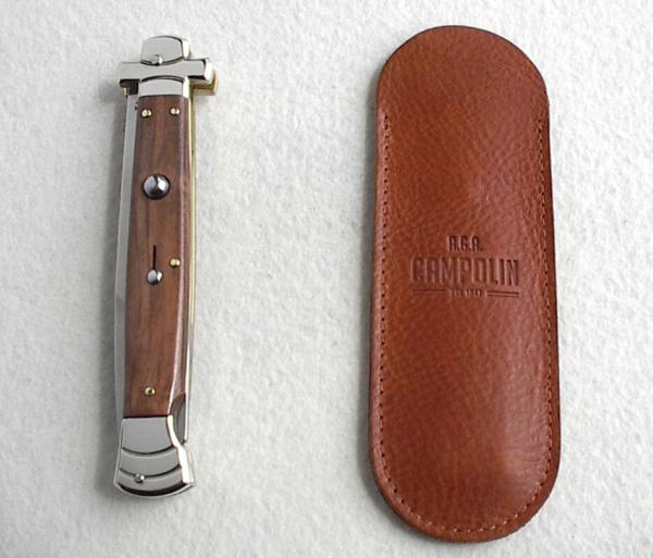 NOS A.G.A. CAMPOLIN 11" MALTESE SANTOS MAHOGANY WOOD NICKEL SILVER BOLSTERS, LEATHER POUCH