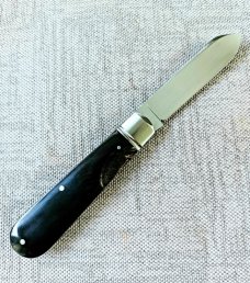 Mike Moran Straight Spear Jack..Smooth Black Buffalo Horn..Cpm154..3 7/8"..integral fluted bolsters 