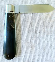 Mike Moran Straight Spear Jack..Smooth Black Buffalo Horn..Cpm154..3 7/8"..integral fluted bolsters 