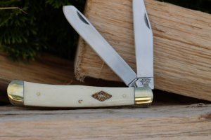 German Bull Huge Trapper smooth White Bone Handles