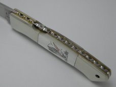 Frost Cutlery Excelsior Grade 1980 Surgical Steel Japan Scrimshawed Pearl Lockback Knife