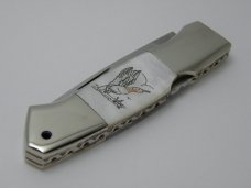 Frost Cutlery Excelsior Grade 1980 Surgical Steel Japan Scrimshawed Pearl Lockback Knife