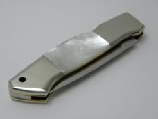 Frost Cutlery Excelsior Grade 1980 Surgical Steel Japan Scrimshawed Pearl Lockback Knife