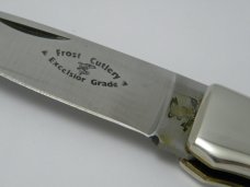 Frost Cutlery Excelsior Grade 1980 Surgical Steel Japan Scrimshawed Pearl Lockback Knife