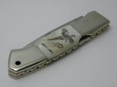 Frost Cutlery Excelsior Grade 1980 Surgical Steel Japan Scrimshawed Pearl Lockback Knife
