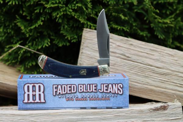 ROUGH RYDER FADED BLUE JEANS MICARTA ONE-BLADE BOW TRAPPER rr2373 ROUGH RYDER FADED BLUE JEANS MICARTA ONE-BLADE BOW TRAPPER rr2373