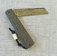 Vincenzo Balistreri Fools Gold fat CF White Wolf slipjoint,4" closed..Damasteel..lanyard pin & bead