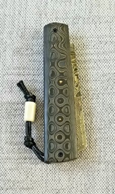 Vincenzo Balistreri Fools Gold fat CF White Wolf slipjoint,4" closed..Damasteel..lanyard pin & bead