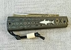 Vincenzo Balistreri Fools Gold fat CF White Wolf slipjoint,4" closed..Damasteel..lanyard pin & bead