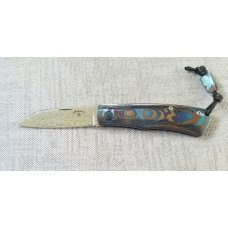 Vincenzo Balistreri Custom Native knife DamasteelTimascus4quot clsd engraved shieldlanyard bead