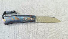 Vincenzo Balistreri Custom Native knife Damasteel,Timascus.3.75 cld. engraved shield,lanyard, bead