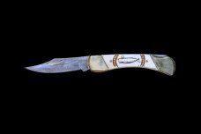 Etched Sperm Whale Design Colored Scrimshaw Collection Large Pocket Knife